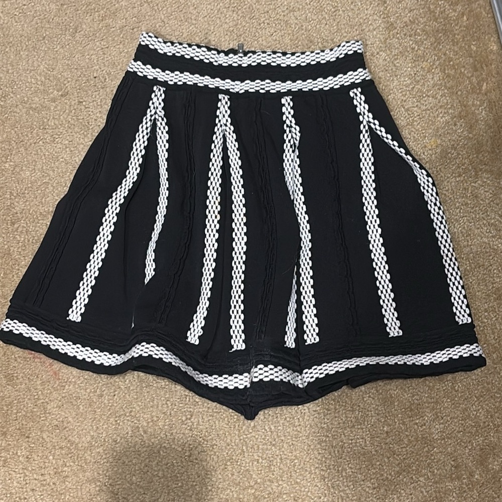Maje Black and White Striped Mini Skirt